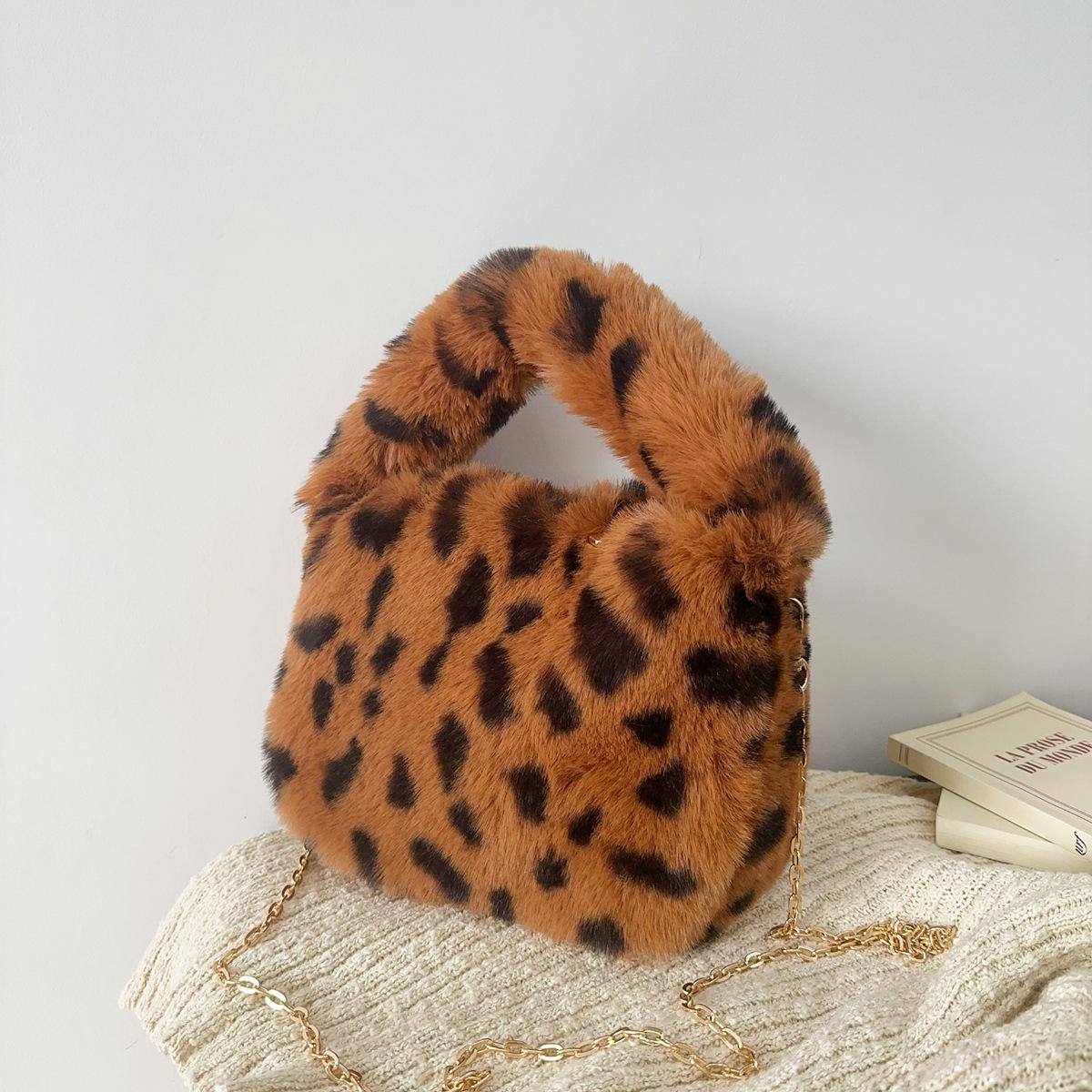 

Luxury Leopard Print Women s Plush Shoulder Bag Faux Fur Female Phone Purse Handbags Furry Fluffy Clutch Messenger Bags Winter