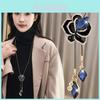 Elegant Blue Rose Floral Crystal Tassel Sweater Necklace Long Chain Accessory