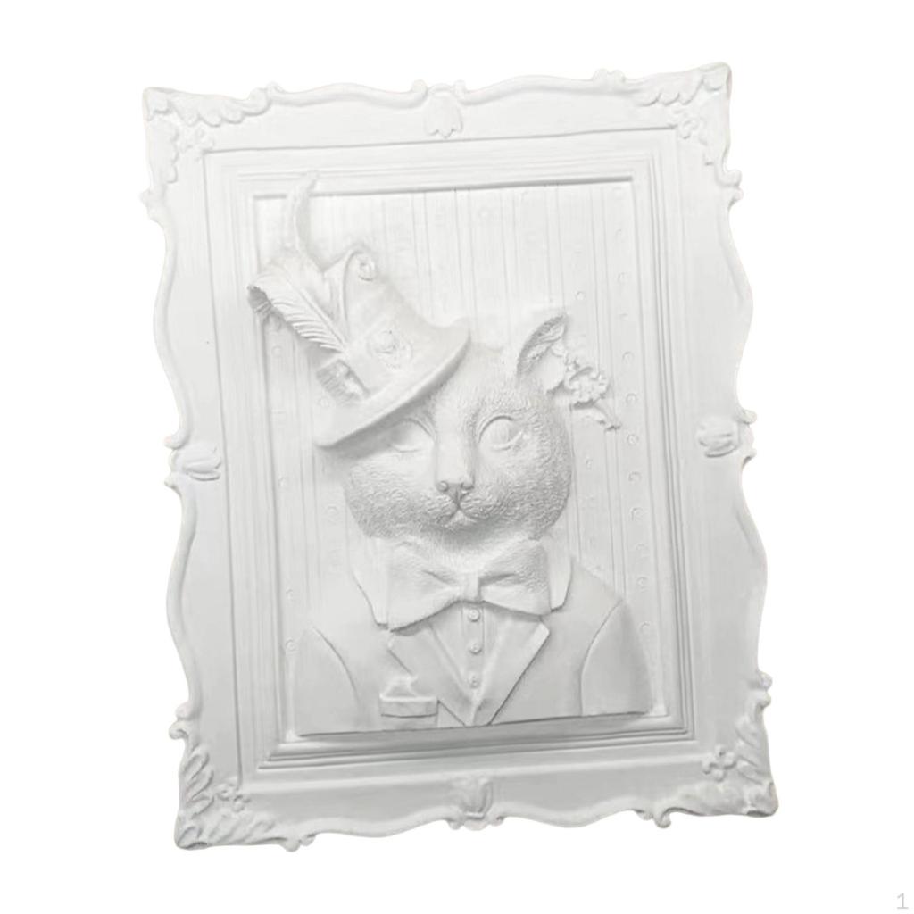 Paintable Cat Figurine Statue To Paint 3D Embossed Cats Frame DIY Unpainted Plaster Animal