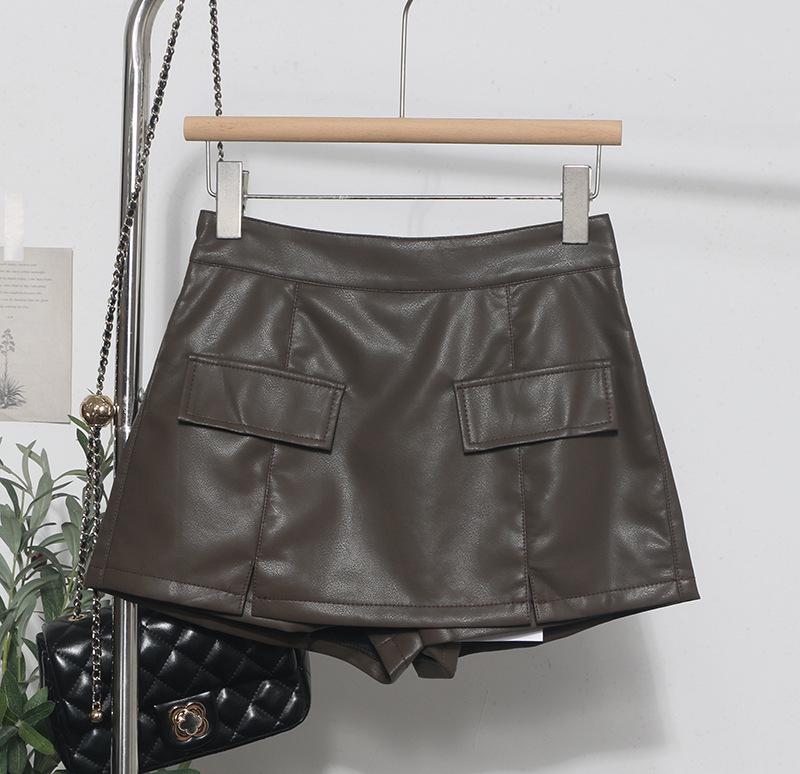 

A07 Юбка-шорты из спилковой кожи с высокой посадкой и широкими штанинами XL хаки