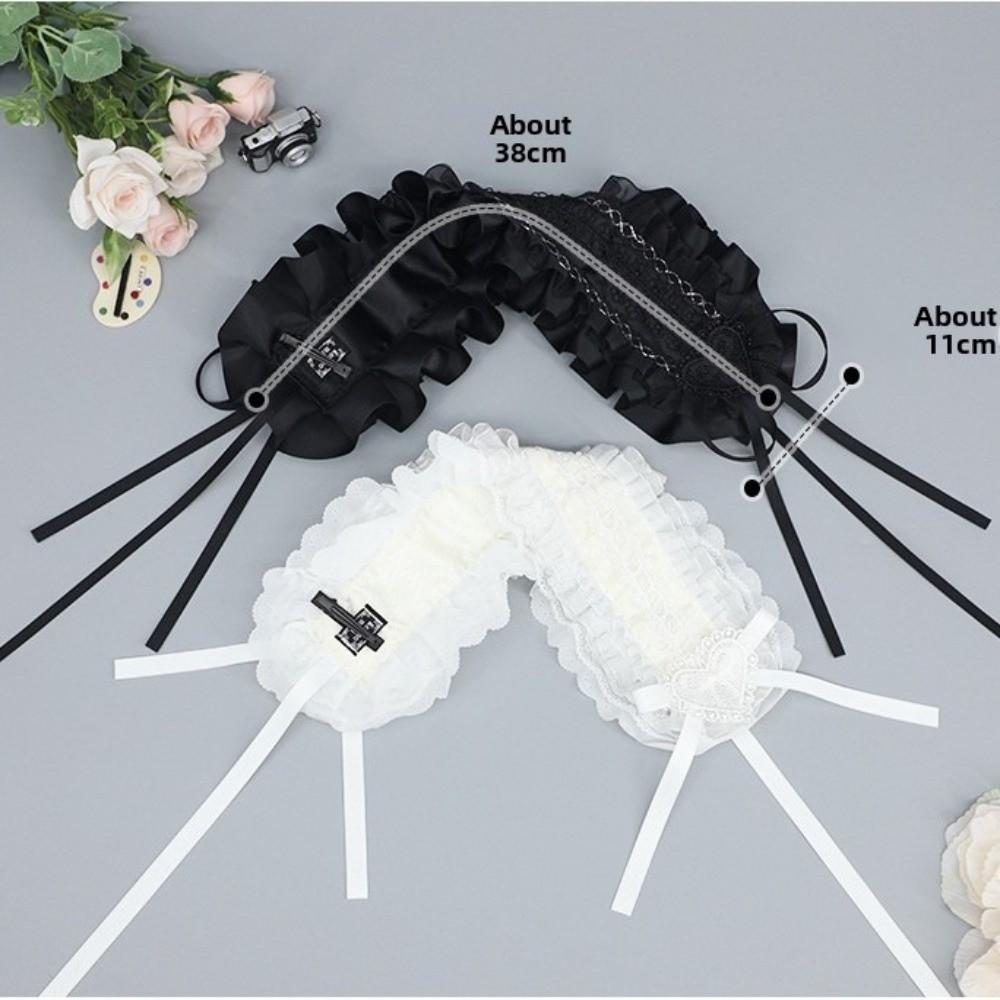 New Gothic Lolita Headband Ribbon Love Heart Cosplay Headdress Lace Ruffled with Hairpins Headwear Hair Accessories