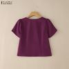 ZANZEA Women Casual V-Neck Solid Color Short Sleeve Blouse