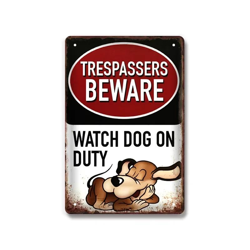Vintage Warning Dog Metal Tin Sign for American Creative Sheet Painting Animal Wall Decoration Made of Old Iron Signs 8x12 inch