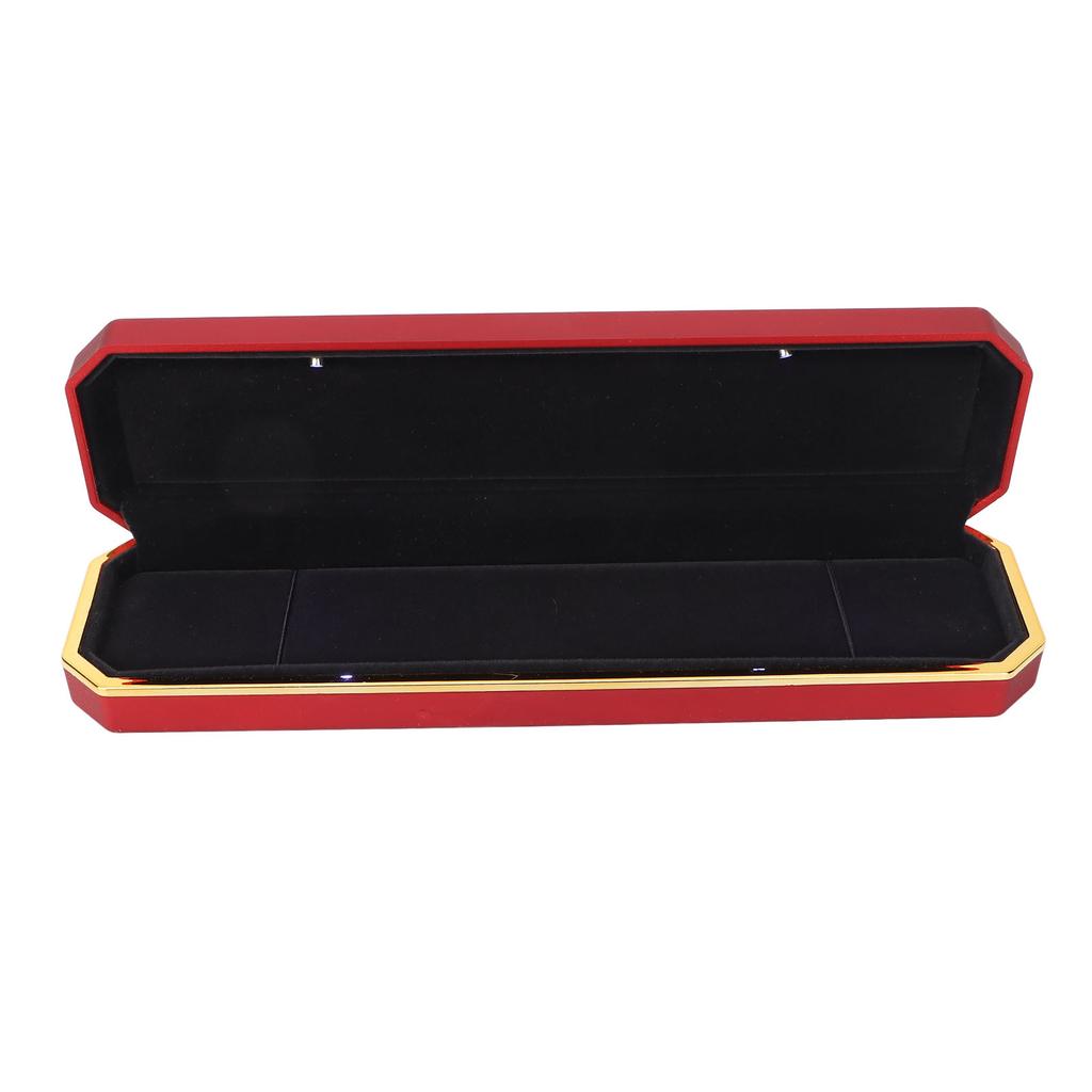 Bracelet Gift Box Flocking Inside Elegant Protective Jewelry Storage Display Case with Light for Wedding EngagementRed