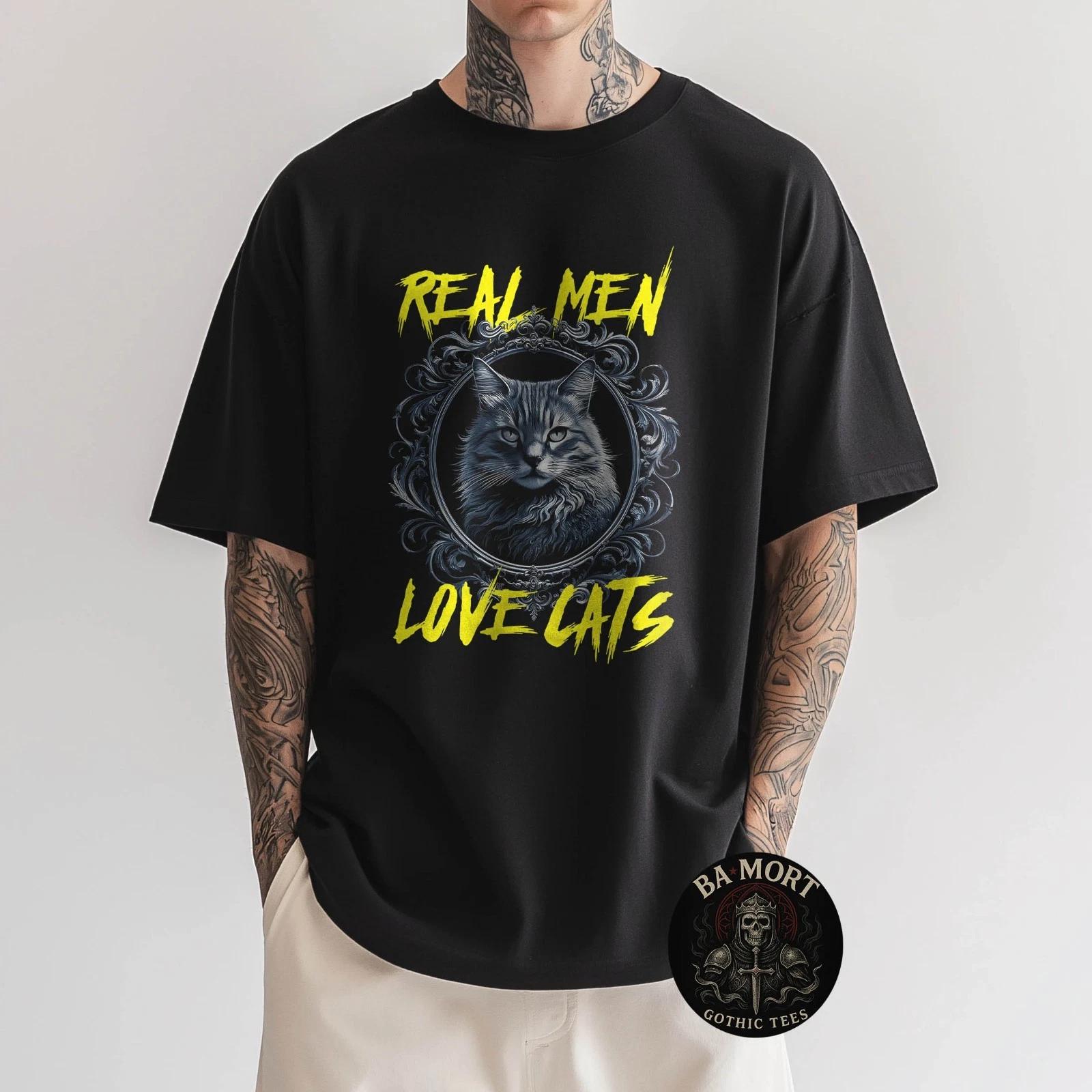 Real Men Love Cats Cat Art T-Shirt XXL