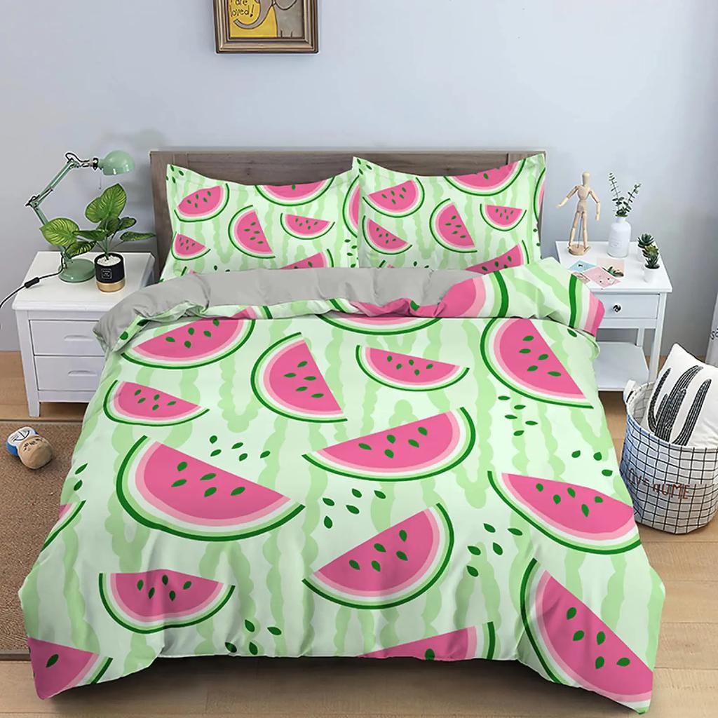 Red Watermelon Duvet Cover Watermelon Peel Summer Fruit Slices Patterned Teens Children Green Polyester Quilt Cover Decorations