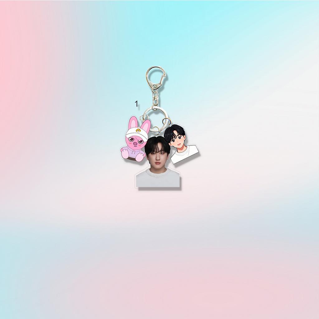 8pcs Stray Kids Triple-Charm Acrylic Keychain Set, Kpop Member Photo + Matching Cartoon + SKZOO Character Bag Pendant, STAY Fans Collectible Accessory