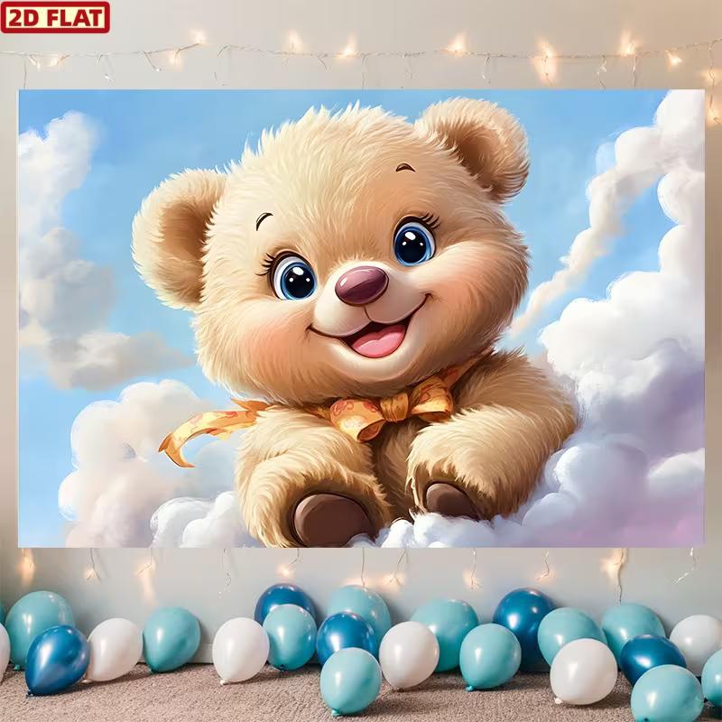 

2D Cute Teddy Bear Backdrop for Baby Shower & Birthday Photoshoot 47.2x31.5inch/120*80cm