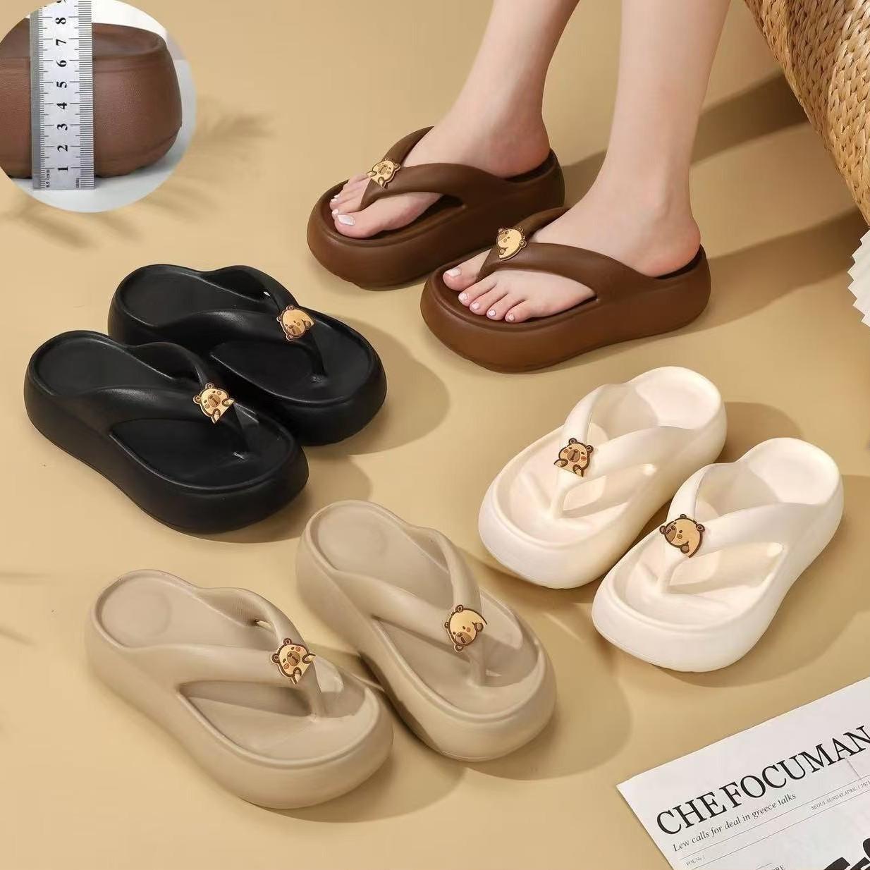 

New thick-soled eva slippers women s pinch flip-flops bathing non-slip summer outer wear heightening seaside beach 39-40