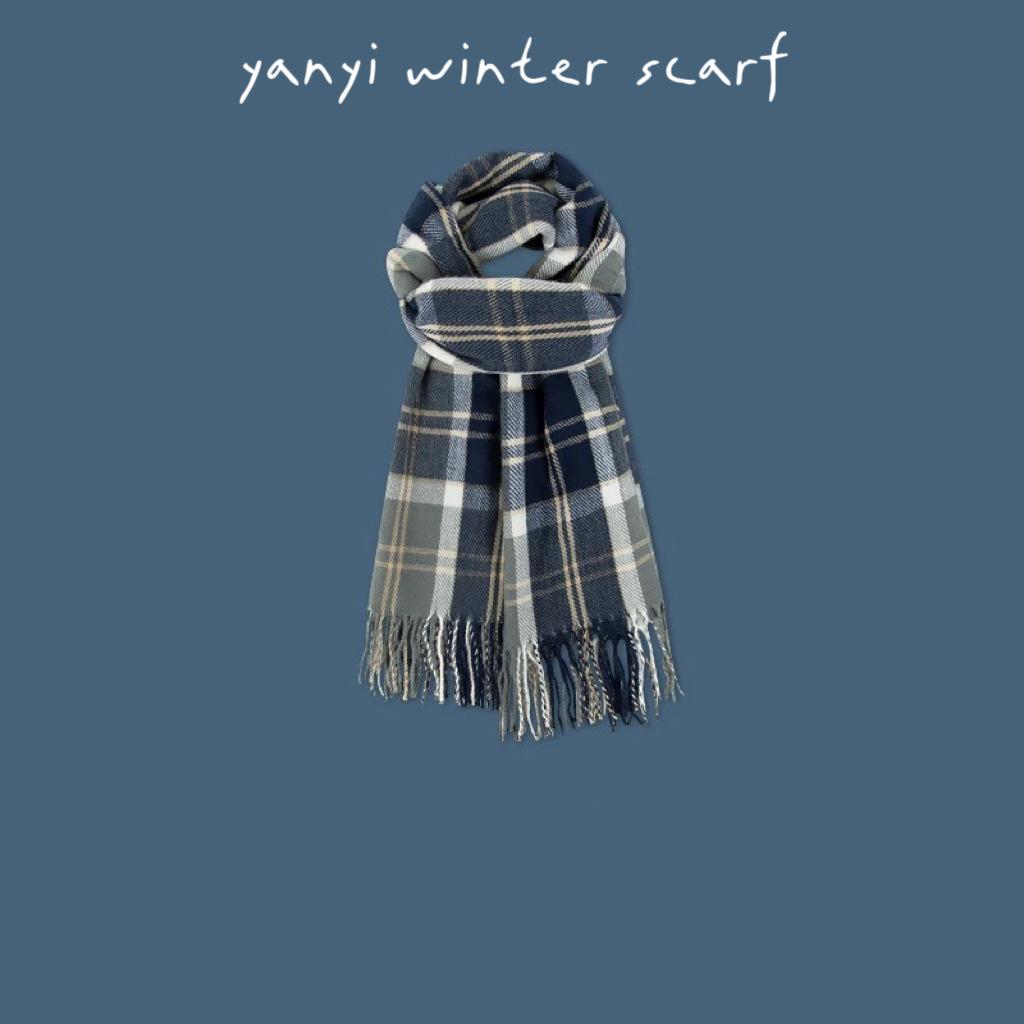 Women's Autumn & Winter Plaid Scarf: Thick Imitation Cashmere Shawl, Solid Color Neck Warmer for Students