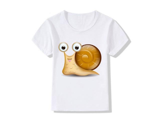 Top Cute Cartoon Snail Print T Shirt Funny for Boys Girls Lovely Childrens Clothes Summer Polyester Fabric Kids Clothes