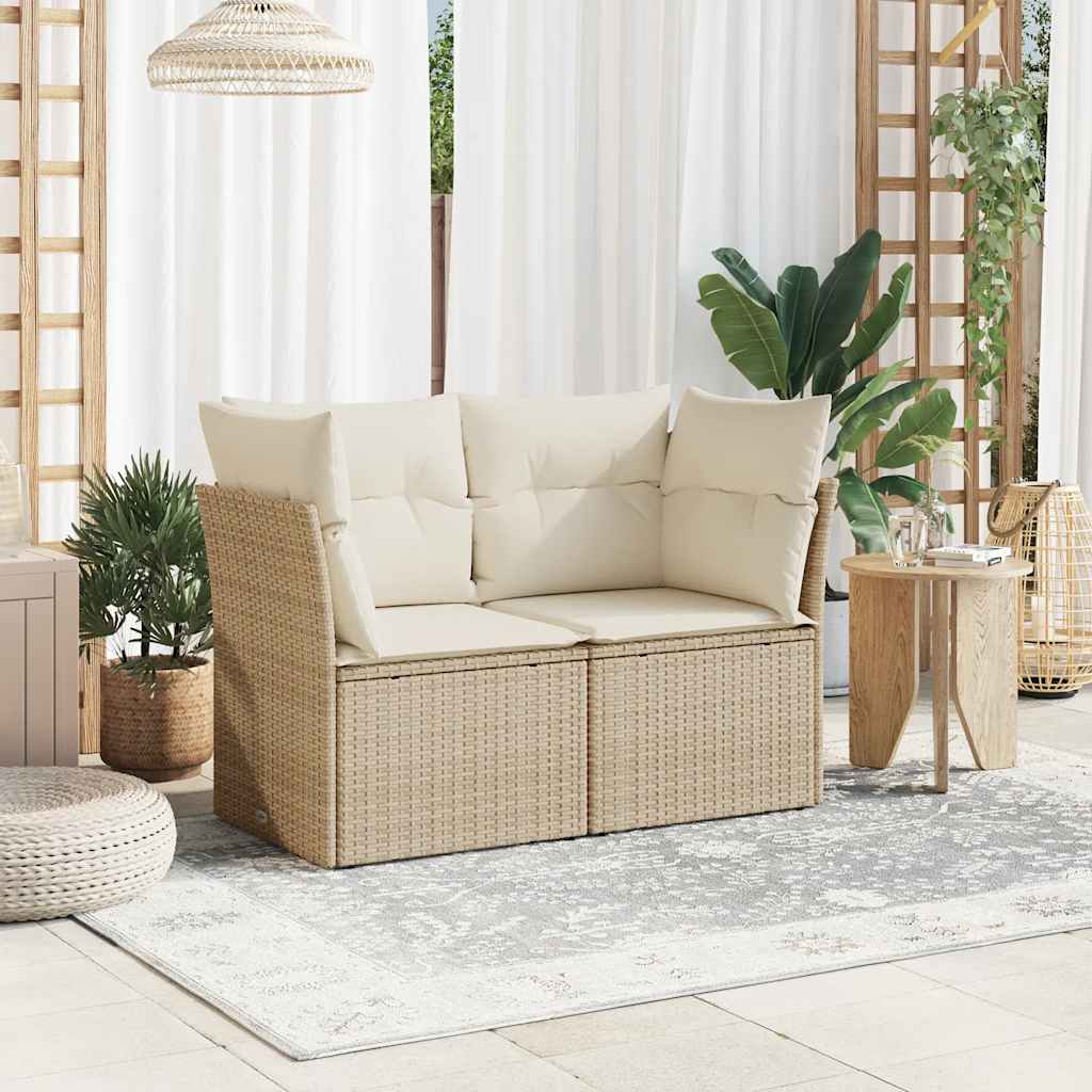 Vidaxl Garden Sofa With Cushions, 2-Seater, Beige, Poly Rattan