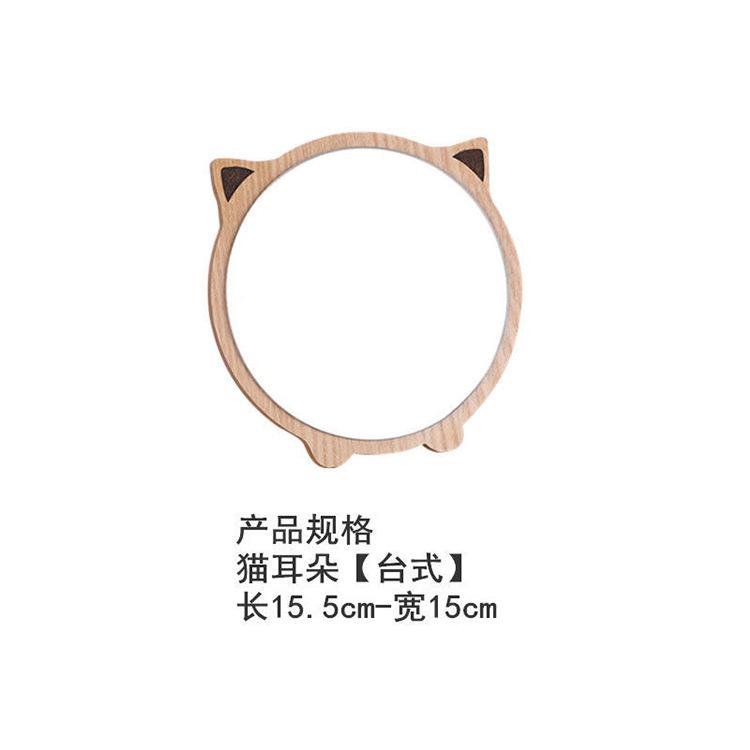 Stand Folding Desktop Makeup Mirror DIY Handmade Cartoon Shaped Mirror Cat Ear Compact Mirror Cute Portable Wooden Table Mirror