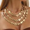 Personalized Geometric Gold Coins, Stacked Necklaces, Exaggerated Street Punk Fashion Accessories