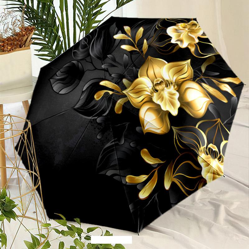 

Automatic Open/Close Umbrella with One-Touch Button - Elegant Black & Golden Orchid Floral Design Automatic Open/Close Umbrell