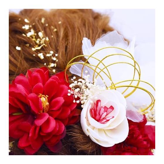 BRIHADOS Dried Flower Red Hair Accessory for Yukata, Coming-of-Age Ceremony, Hakama, Graduation, Japanese Kimono, Chrysanthemum, Hydrangea, Baby's