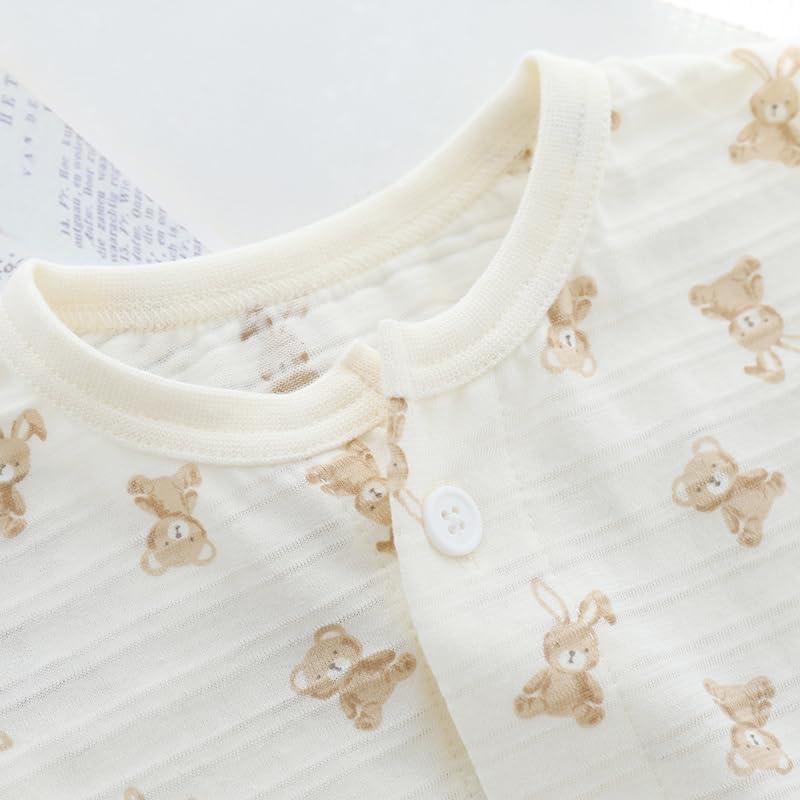 Baby Clothes Pajamas Summer Clothes Thin Cotton Belly Band Top and Bottom 2 Piece Set Open Front Short Sleeve Girls Boys Children's Clothes Mesh