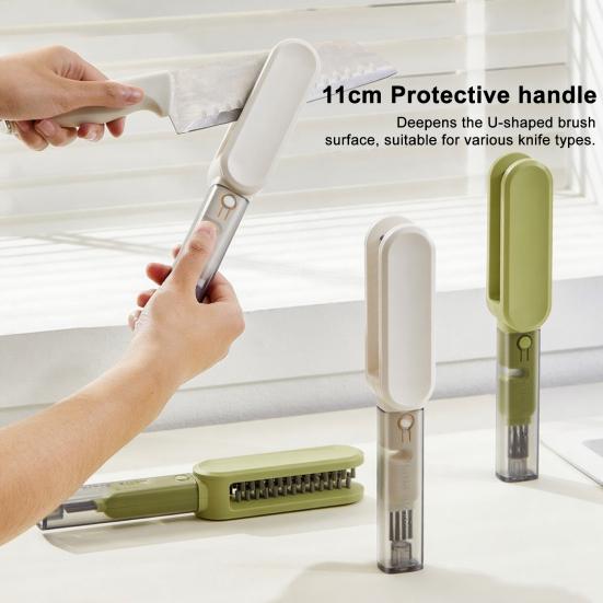 Cleaning Brush with Built-in Knife Edge Sharpener Safety Handle Double-Sided