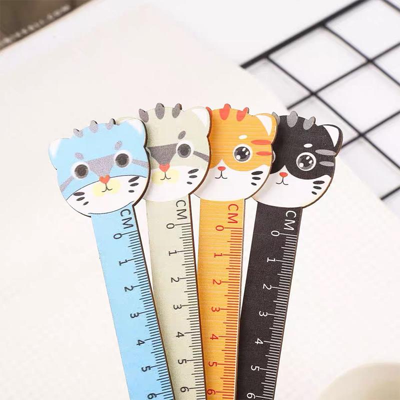 1pc Sweet Kawaii Cat Stationery Cartoon Drawing Gift Korean Office School Kitten Straight Wooden Ruler