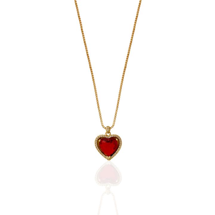 Minimalist Red Gemstone Heart Pendant Necklace - Women's Luxury Jewelry