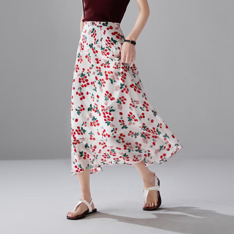 SOFSIL 2026 Summer Elegant Silk A-Line Midi Skirt L