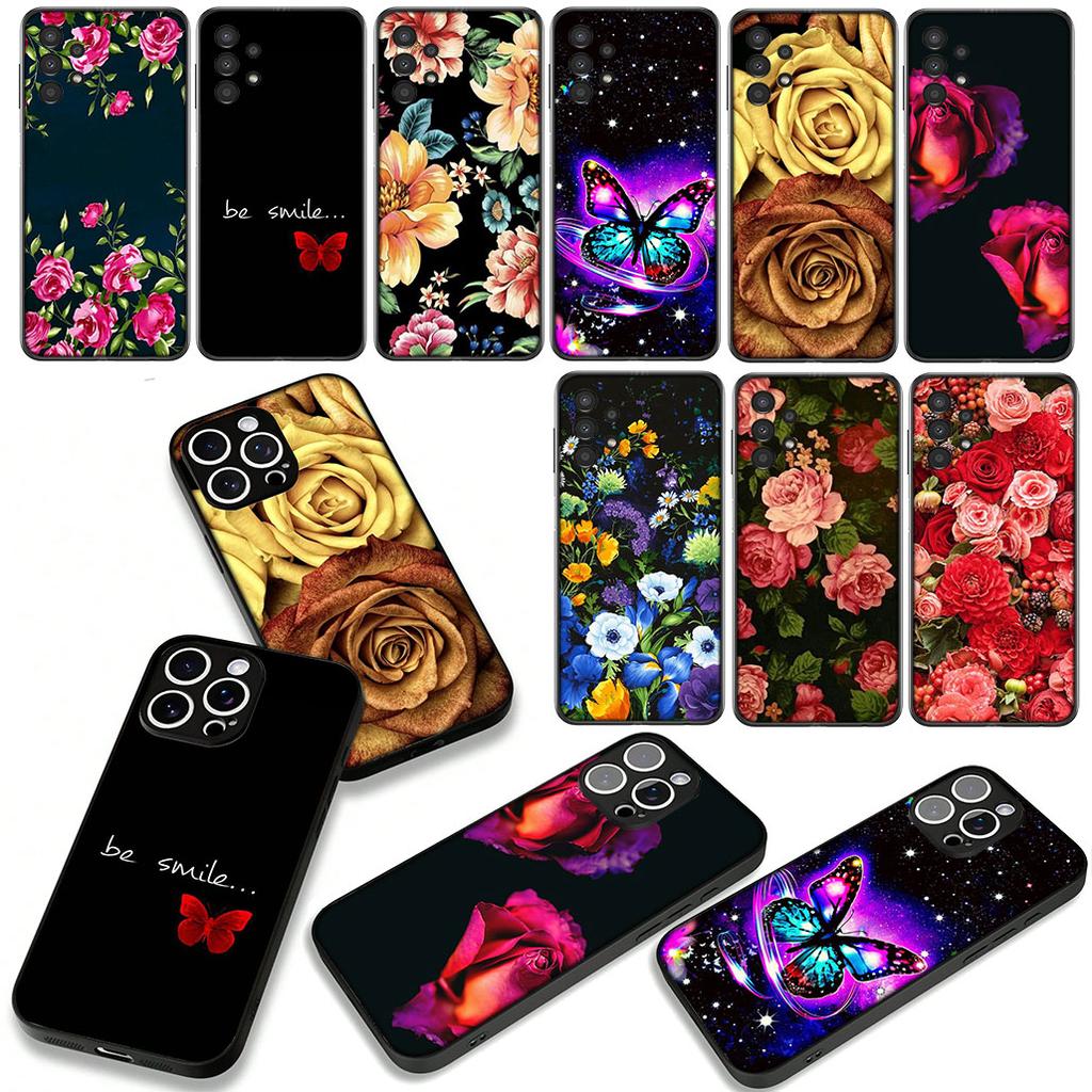 Butterfly Rose Flower Red Phone Case for Samsung Galaxy A55 A54 A25 A36 A17 A26 A35 A33 A34 A14 A37 S8 S9 S20 S21 FE S10 Plus