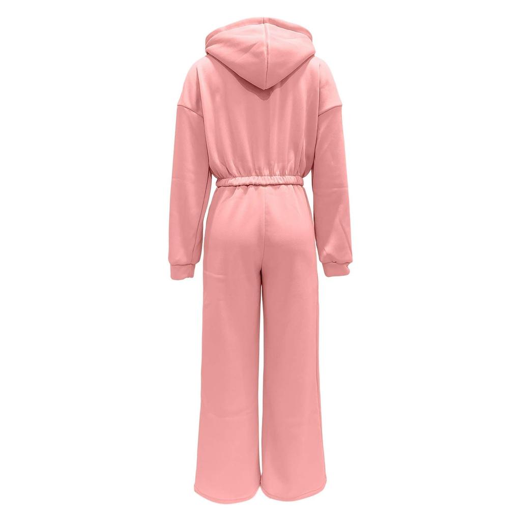 Women's Long Sleeve Zip Up Hoodie and Jogger Pants Set with Drawstring Waist for Casual Wear