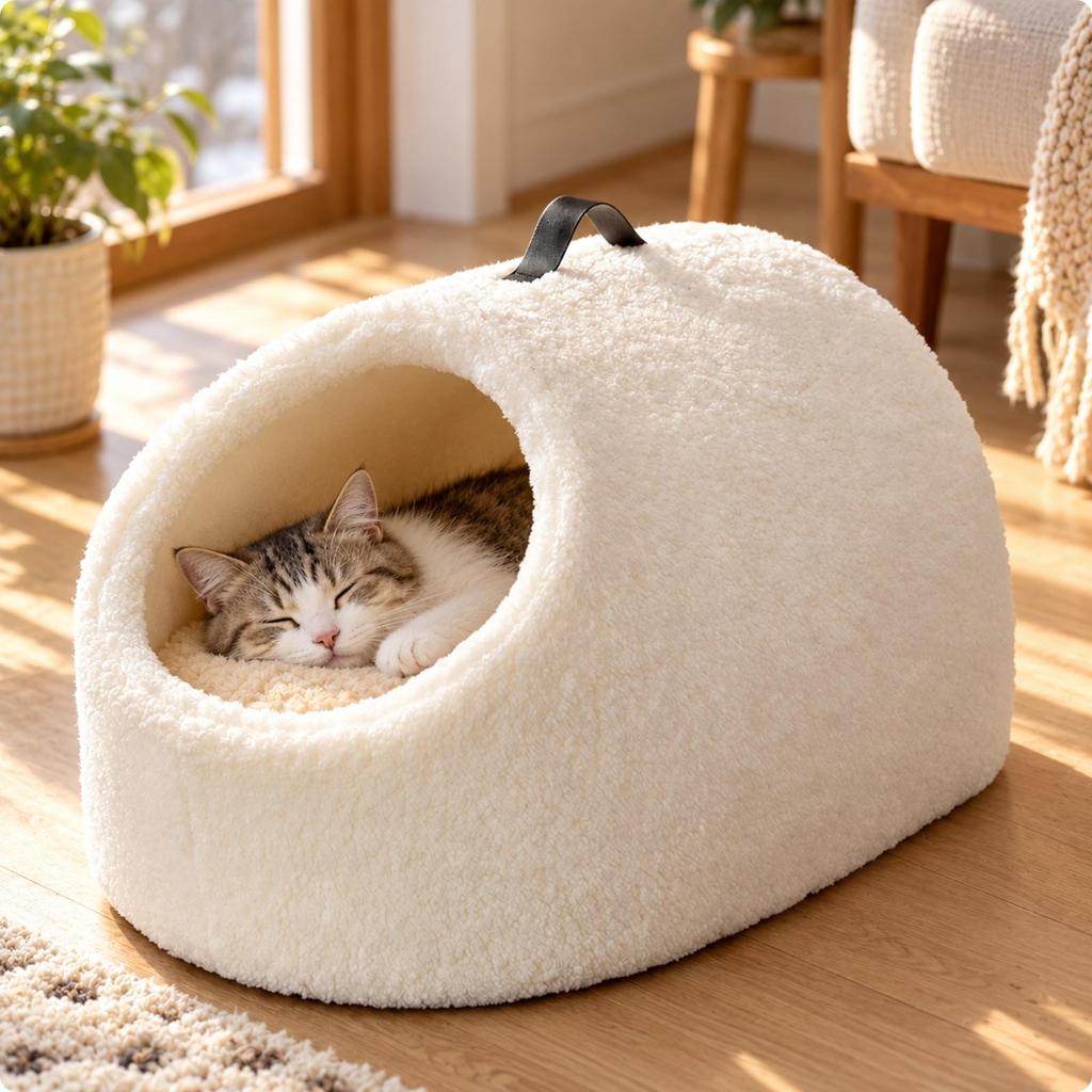 Semi-Enclosed Cat Bed Portable Pet with Electric Blanket Indoor for Resting