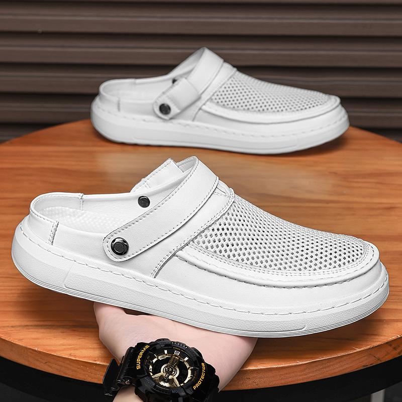

Fashion Men s Casual Punching Leather Business Sandals Summer Leisure Beach Outdoor Walking Shoes Comfortable Antiskid All-match Sandals 48 белый