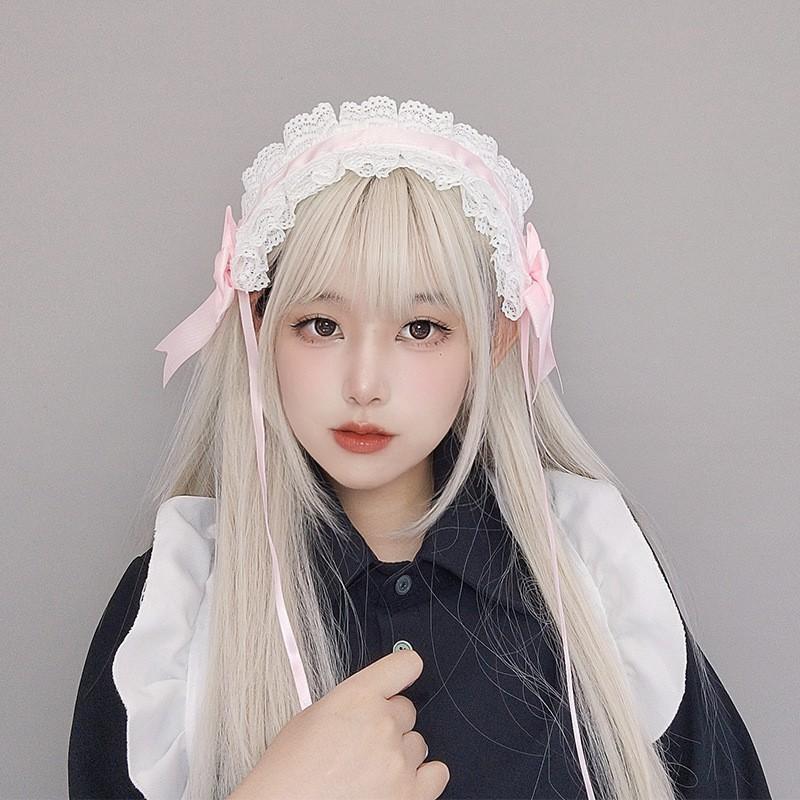 Süßes Spitzen-Schleifen-Stirnband Mädchen Japanisch Kawaii Lolita Haaraccessoire Weiches Feminines Stirnband Mit Breitem Band