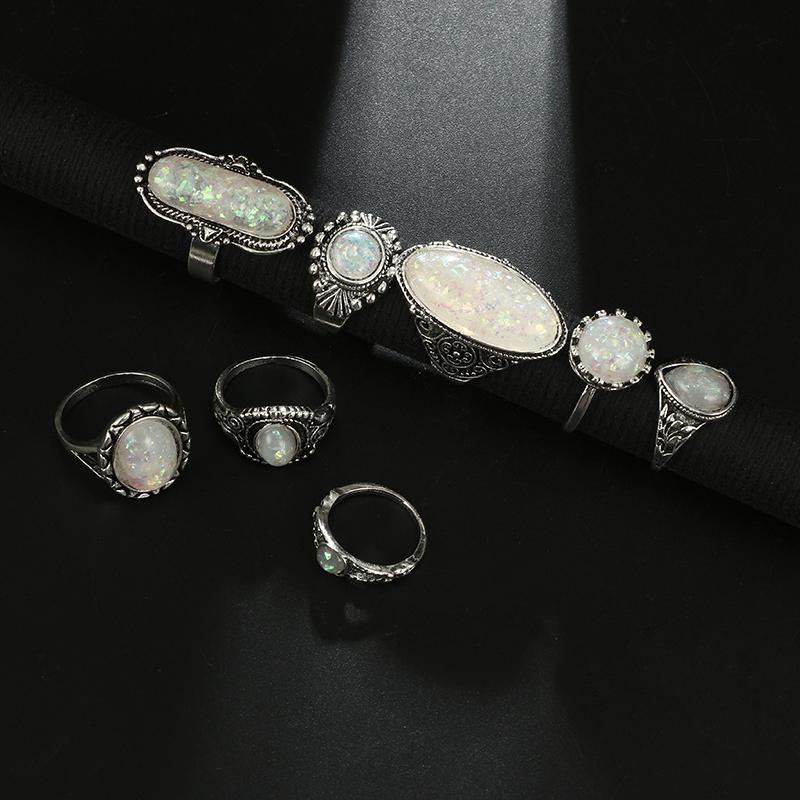 Vintage Rings, Silver Color, Coloured OPAL, Carved Stone, Bohemian Jewels for Women and Men