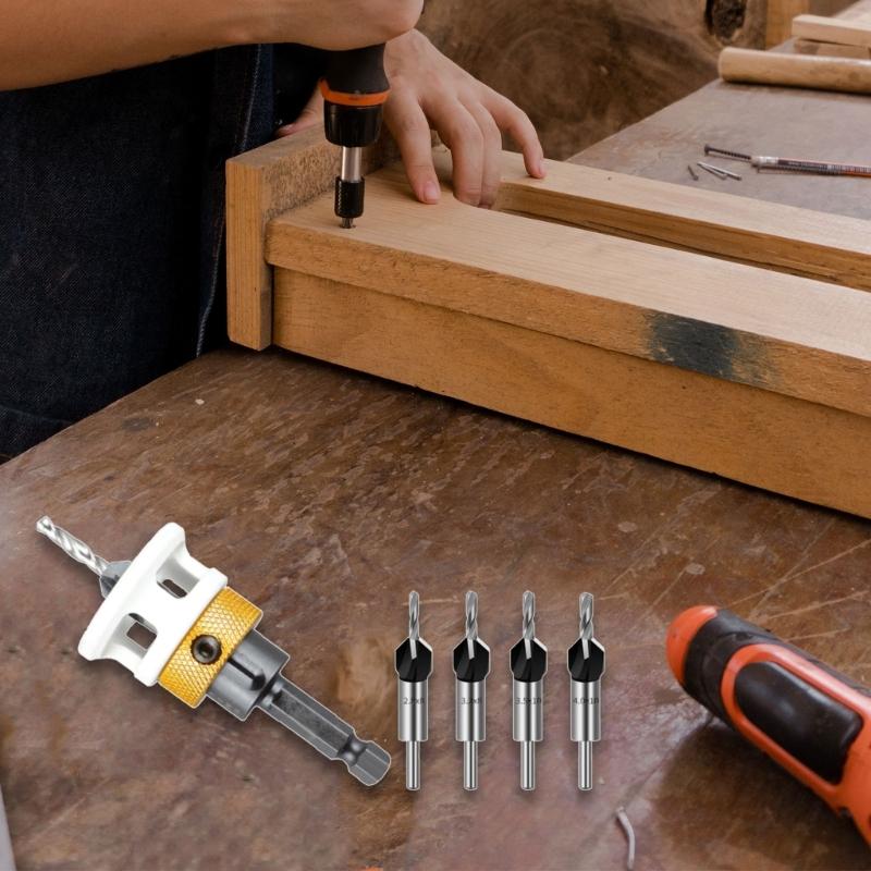 6pcs Woodworking Countersink Drill Bits Set with Hexagonal Shank Simple To Operate for Accurate & Controlled Drilling