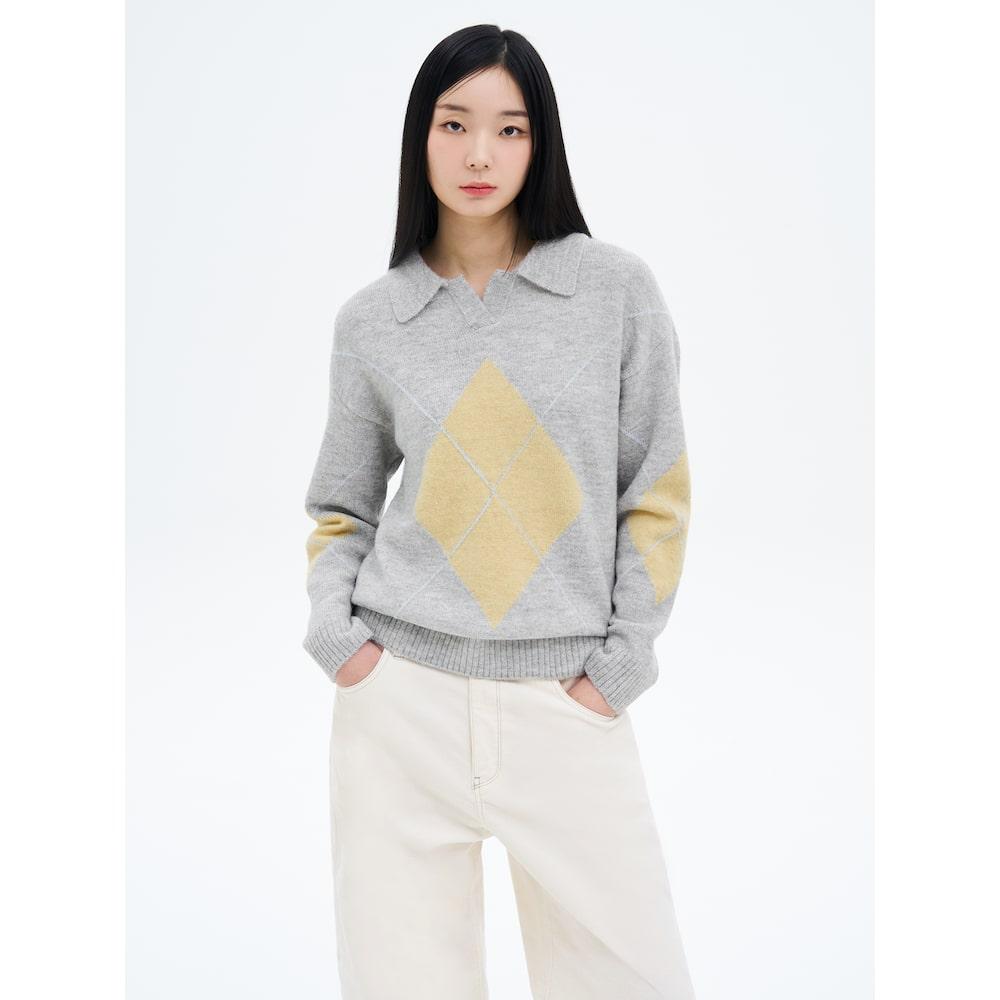 8Seconds Argyle Collar Neck Pullover Gray Gray (Antique Silver)/S