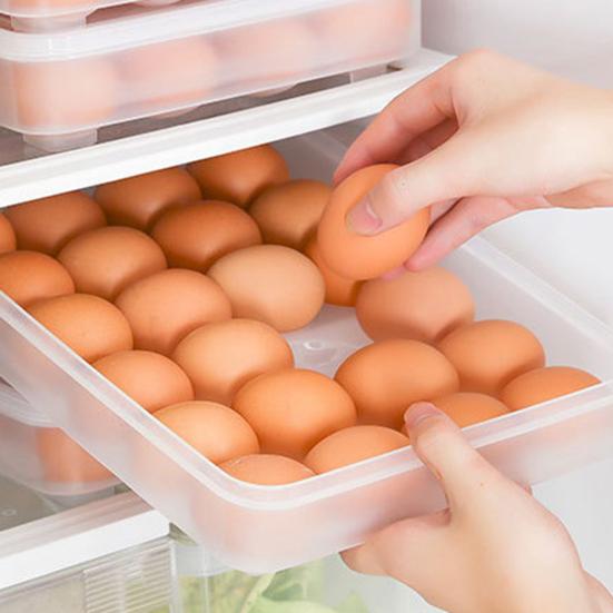 Eierbehälter mit Deckel, nachfüllbar, einlagig, große Kapazität, transparenter Kunststoff-Eierkarton, Küchenbedarf