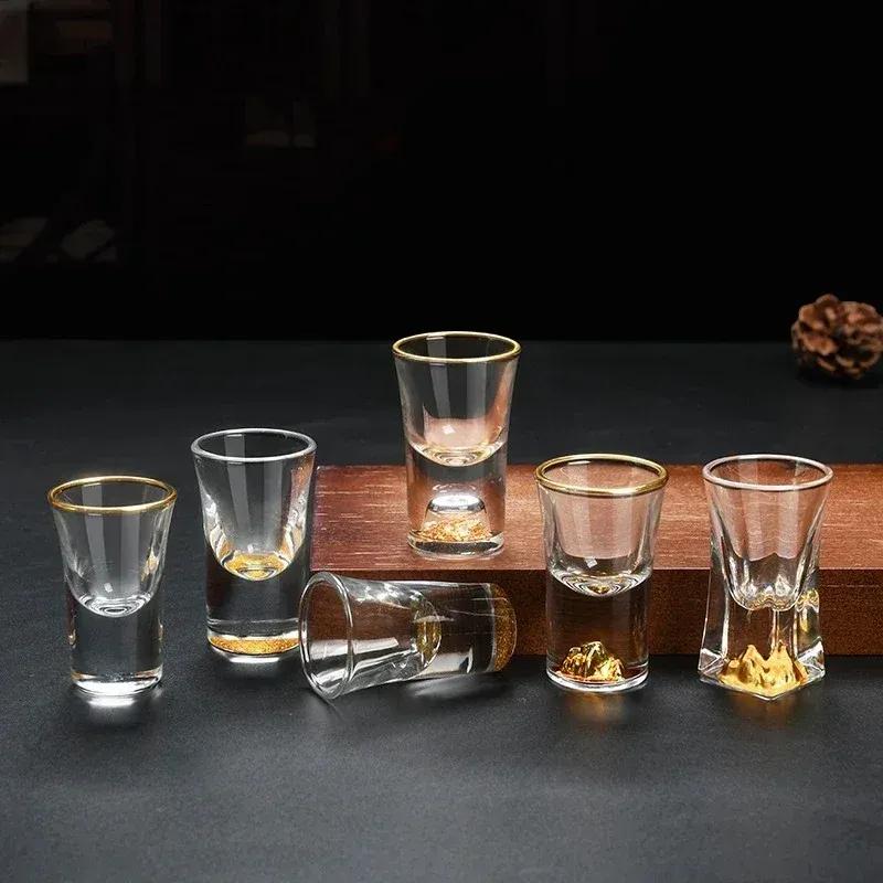 6Pcs Crystal Vodka Shot Glass 0.5oz Mini Size Gold Leaf Wine Glasses Spirits Japanese Sake Korean Soju Brandy Shot Cup