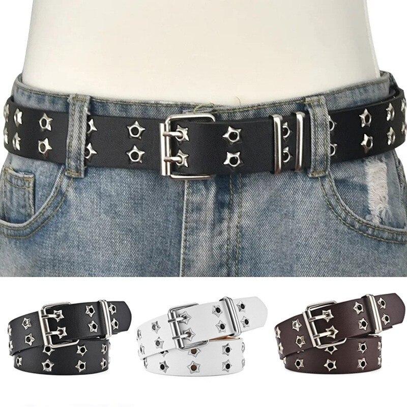 Neuer Star Eye Nietengürtel im Gothic-Stil mit doppelter Dornschließe für Mann/Frau, modisch, lässig, Punk-Stil, Pu-Lederbund für Jeans, Y2K-Gürtel