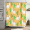 Outdoor shower curtain with cute llama cactus design for bathroom decor in yellow green pattern free shipping worldwide