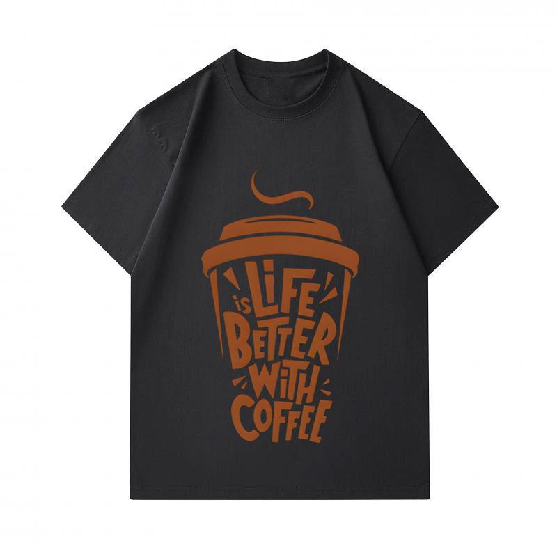 Men's 100% Cotton Crew Neck Short Sleeve T-Shirt, Life Is Better With Coffee Print Casual Lightweight Tee for Daily Street Wear Summer Top