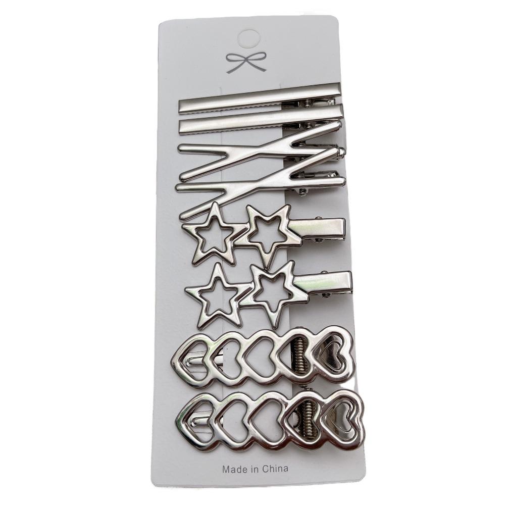8Pcs/Set Duckbill Clip Girls Hairpins Vintage Silver Bangs Barrettes Trendy Hairclip  Women Girls