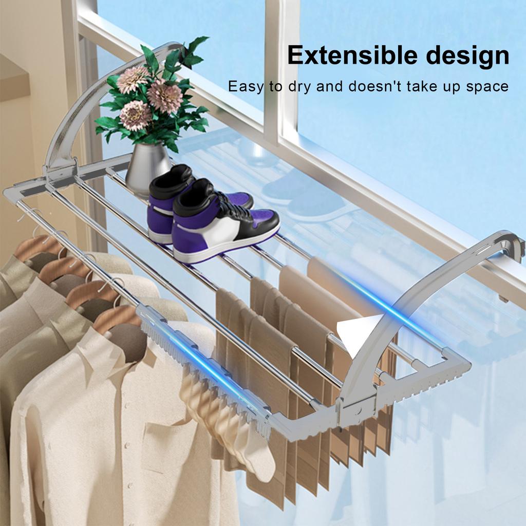 Travel Clothes Drying Rack with Sock Clips Large Retractable Towel Rack Foldable Hanging Airer for Home Balcony Railings Windows