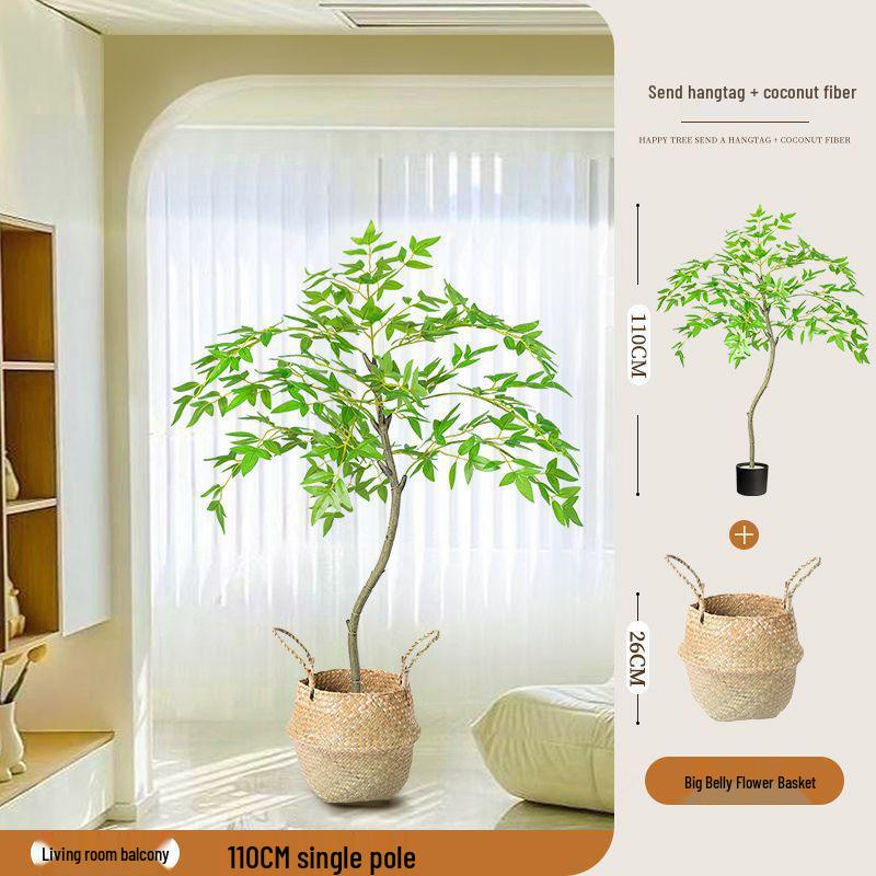 High-End Nandina Domestica Floor-Standing Faux Green Plant for Indoor Decoration