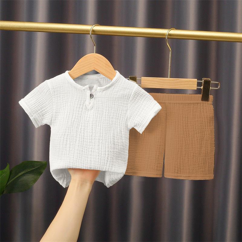 Children's Summer Cotton-Linen Shorts & Top Set - Baby Double-Layer Gauze, Loose Two-Piece Chinese Style