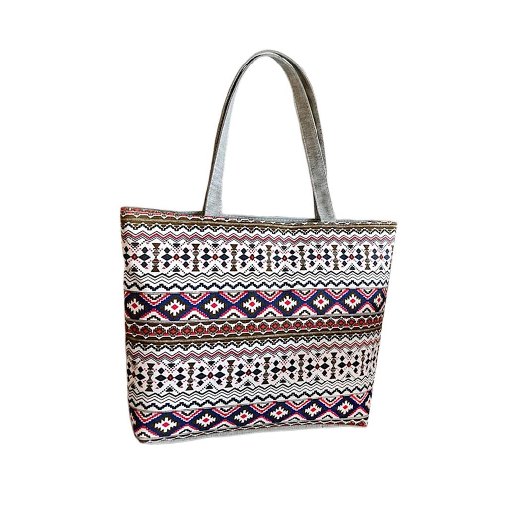 Embroidery Shoulder Bag Vintage Style Tote Bag Womens Handbag Lady Zipper Shopping Bag Travel Purse for Vacation Party Summer
