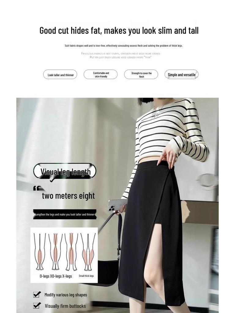 2024 Summer French Irregular Midi Skirt: Hip-Hugging A-Line with Slit Detail
