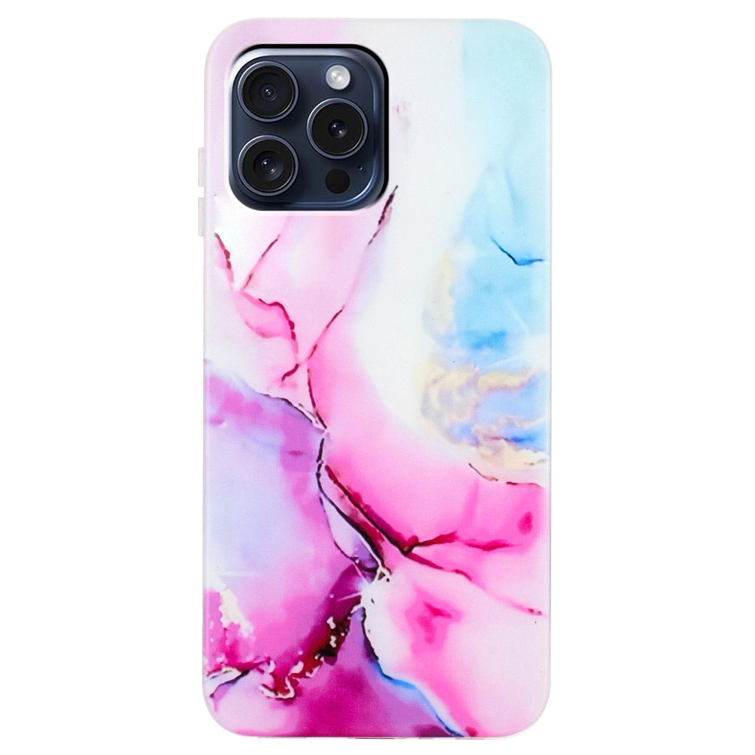

For iPhone 16 Pro Max TPU Case Marble Pattern Printing Mobile Phone Back Cover Pink/Blue