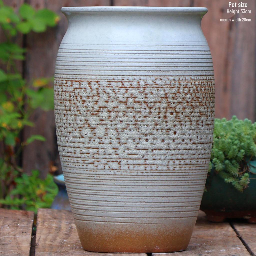 Handmade Large Ceramic Pot for Succulents & Orchids - Breathable, Coarse Pottery Bonsai Planter