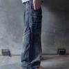 European and American trend straight tube loose washed distressed printed jeans
