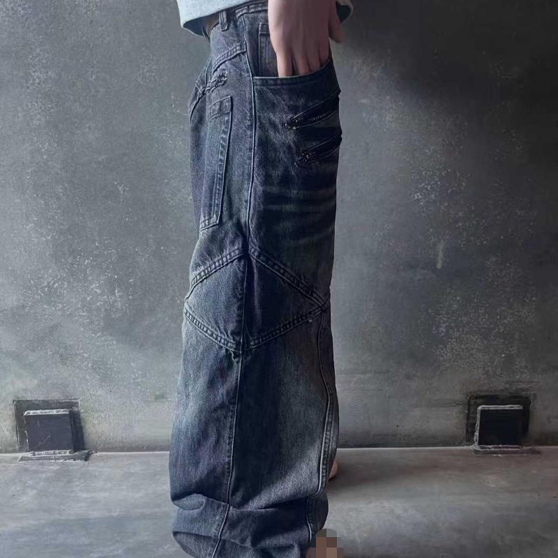 European and American trend straight tube loose washed distressed printed jeans