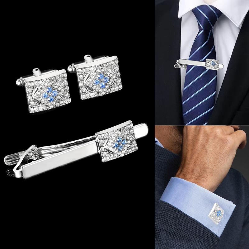 Luxusní čtvercové manžetové knoflíčky spona na kravatu francouzská vynikající spona na kravatu sada manžetových knoflíčků klip na kravatu pro pánskou košili kravatové doplňky