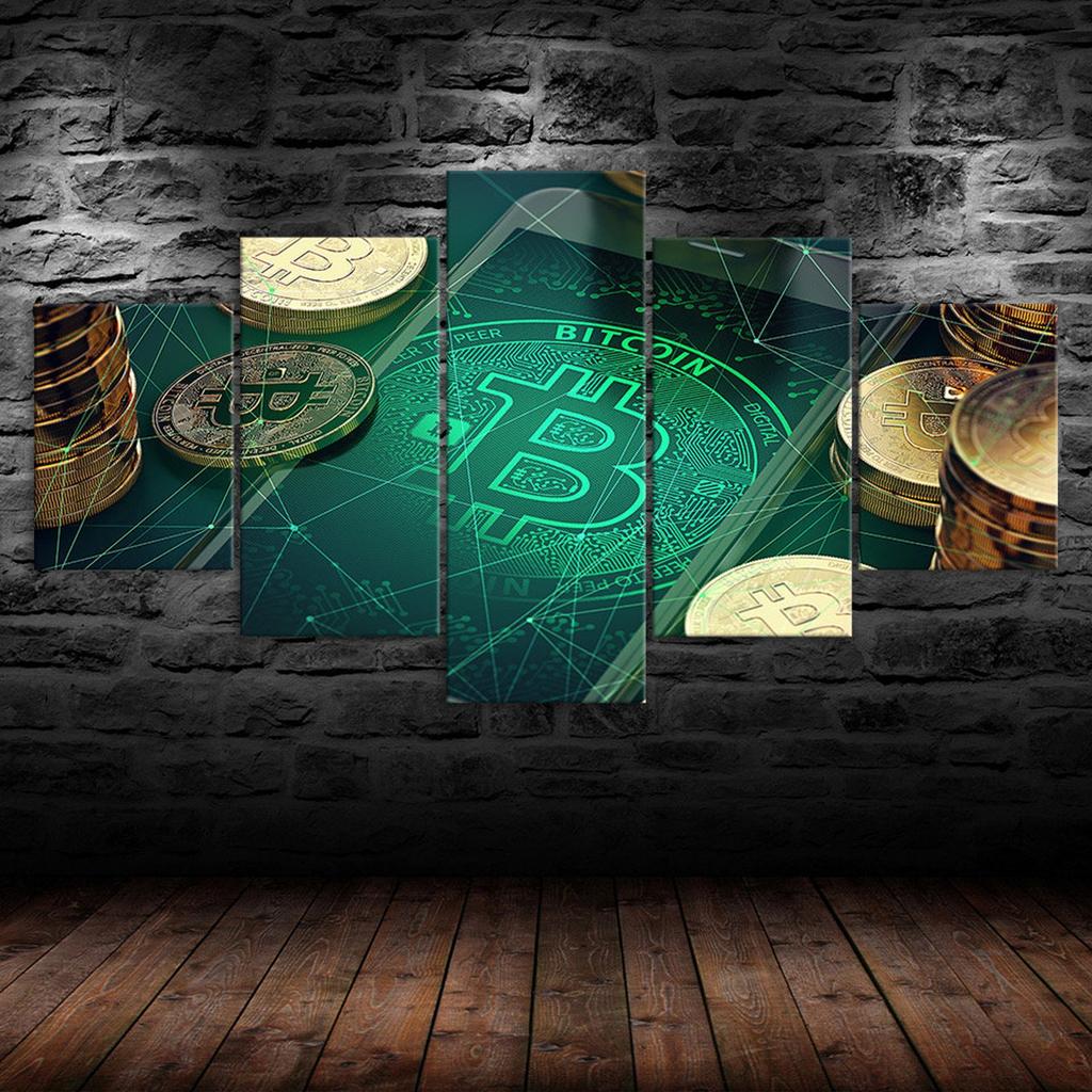 Bitcoin Network Crypto Poster 5 Piece Five Panel Wall Canvas Print Modern Art Picture Home Decor Gift For Him For Her